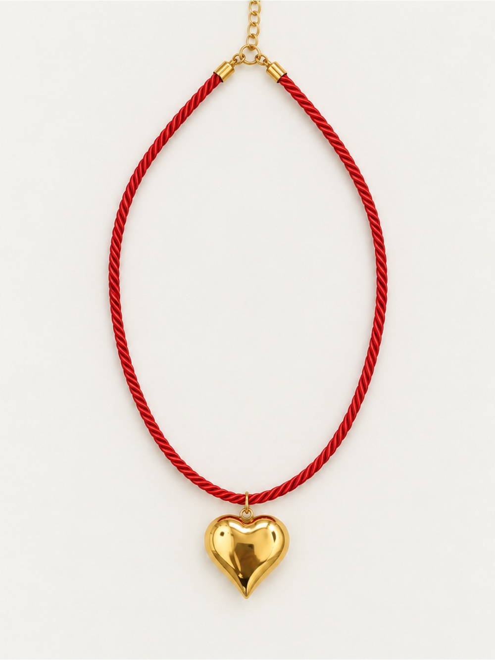 New! Red Cord Gold Heart Necklace NWOT 1024